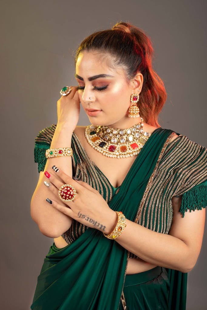 Young Woman in Traditional Costume and Accessories